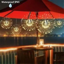 150LED/90LEDStarburst String Lights Christmas Festival Decor Indoor Outdoor Decoration Light DIY Fireworks Lamp Exploding Lighting Wedding Bar Xmas Star Ball Remote Control Copper Battery Light - Yellow - View 11