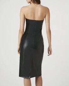 Faux Leather Zip-Up Midi Dress - Black - View 2