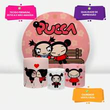 Painel De Festa 1,50 x1,50 + Trio de Capa Cilindro Padrão Diversos Temas - Pucca REF2216LUC - Visão 2