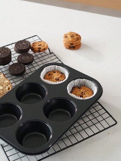 1pc Large 6-cup Muffin Cupcake Pan, Non-stick Baking Tray For Tarts And Puddings, Fda Non-stick Coating Cake Mold