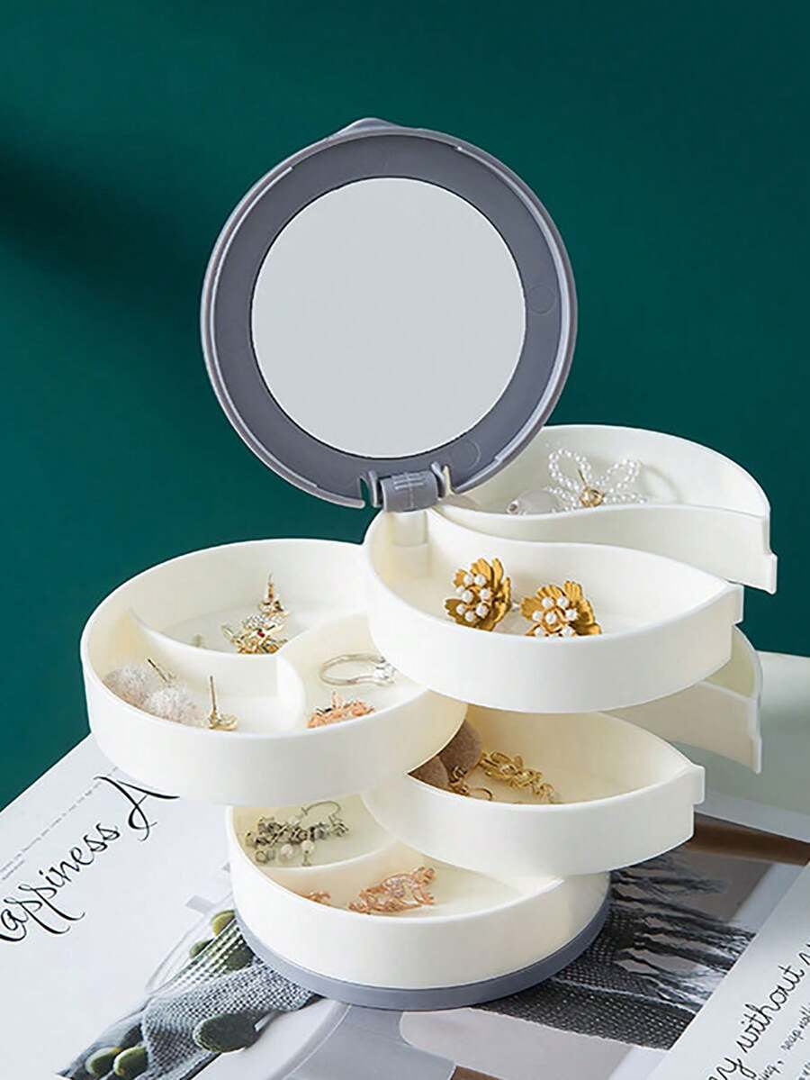 1入組旋轉首飾類展示託盤收納收納盒多層旋轉塑膠支撐架耳環戒指盒化妝品美妝容器