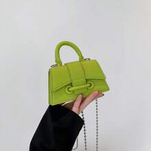 Fashionable Solid Color Mini Hourglass Shaped Crossbody Bag With Metallic Chain Strap - Green - View 3