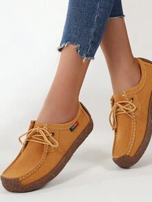 女式平底便鞋,有彈性的捆綁帶,休閒款犁牛肌鞋底適合媽媽穿著