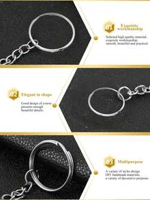 不鏽鋼鑰匙扣配鏈 - 開放式環形鑰匙鍊,有四條鎖鏈可供diy珠寶製作 - 銀色 - 查看 4