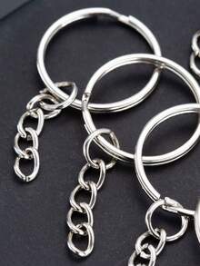不鏽鋼鑰匙扣配鏈 - 開放式環形鑰匙鍊,有四條鎖鏈可供diy珠寶製作 - 銀色 - 查看 2