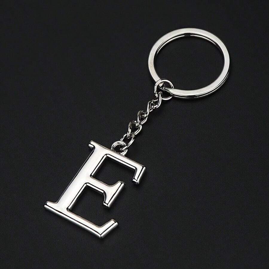 1 件創意大寫英文字母鑰匙扣,時尚鑰匙圈,帶有個人化名字首字母吊墜 - 銀色 - 查看 1