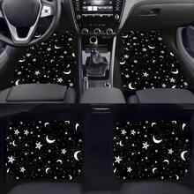 4 pièces/set Tapis de sol de voiture avec motif imprimé d'étoiles et de lune, accessoires de voiture universels antidérapants