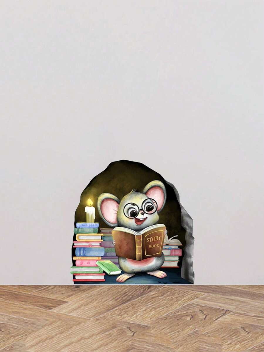 1張創意卡通可愛老鼠自粘式牆貼,用於臥室、客廳、轉角、階梯家居裝飾