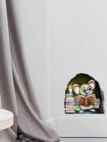 1張創意卡通可愛老鼠自粘式牆貼,用於臥室、客廳、轉角、階梯家居裝飾