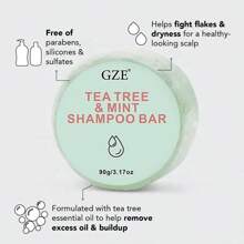 2 piezas de Barra de champú aclarante con árbol de té y menta GZE | Champú natural anticaspa para cabelludo con picazón | Sin sulfatos y vegano | Para todo tipo de cabello - verde menta - Ver 7