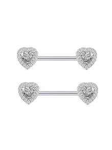 2 piezas Anillos para el pezón de 14G para mujeres, set de anillos para el pezón con barra de 16mm de acero quirúrgico con corazón de circonita y mariposa, joyería de piercing corporal lindo para San Valentín, Mamá, Madre, Día de la Madre, regalo