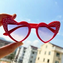 新款时尚水钻心形时尚眼镜，女士高端水钻镶嵌眼镜 - 黑色 - 查看 3