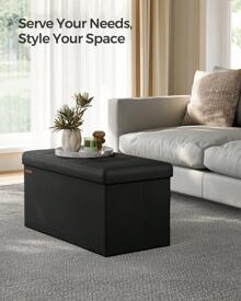 SONGMICS 30 Inches Folding Storage Ottoman Bench, Storage Chest, Foot Rest Stool, Dark Gray,Black,Beige,Dark Blue,Light Taupe,Light Gray - 黑色 - 查看 1