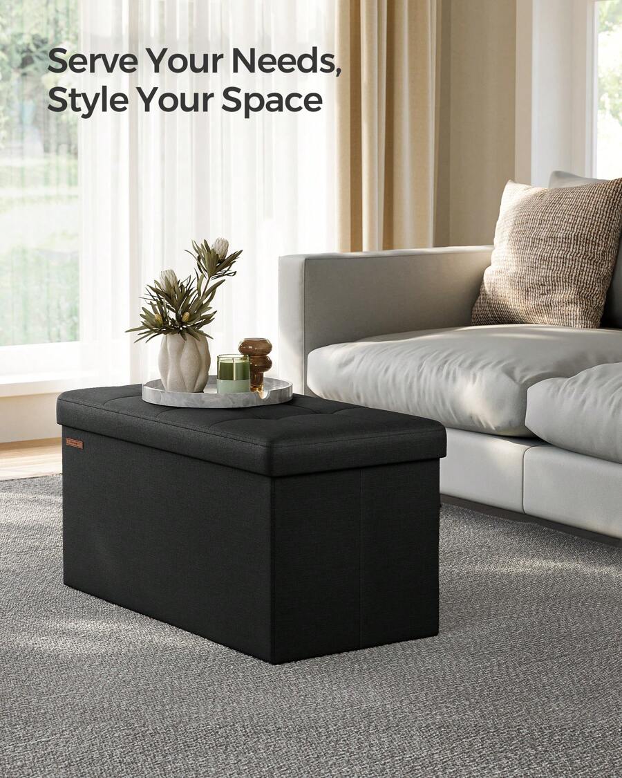 SONGMICS 30 Inches Folding Storage Ottoman Bench, Storage Chest, Foot Rest Stool, Dark Gray,Black,Beige,Dark Blue,Light Taupe,Light Gray - 黑色 - 查看 1