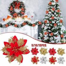 TRIXY 10 件 14 厘米闪光人造圣诞花圣诞树装饰新年快乐饰品圣诞节假花