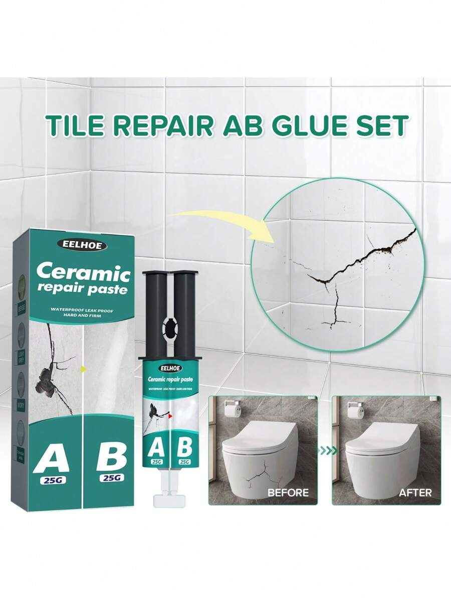 1set Ceramic Tile Repair Ab Glue Kit, Metal & Ceramic Tile Crack Filler