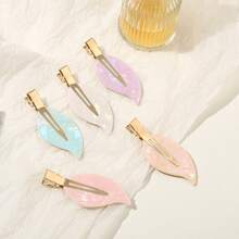 5 Piezas Coloridos Clips De Pelo Con Diseños De Perlas Y Hojas Para Flequillo - Multicolor - Ver 3