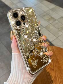 حقيبة هاتف iPhone بتصميم فراشة مجوهرة مفرغة لفصل الصيف قطعة واحدة