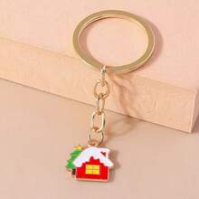 1pc Cartoon Christmas-themed Cute House Shaped Gift Keychain Accessory - Multicolor - View 3