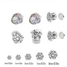 1set 1pair Magnetic Earrings & Cz Ear Clip For Girls Without Piercing, Clear Rhinestone Non-piercing Earring - 4mm white diamond magnetic earrings - View 1