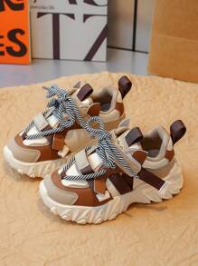 男女皆宜休閒厚底運動鞋，透氣舒適步行鞋，適合男女孩女孩，適用於春秋季節 - 卡其色 - 查看 1