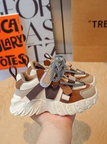 男女皆宜休閒厚底運動鞋，透氣舒適步行鞋，適合男女孩女孩，適用於春秋季節 - 卡其色 - 查看 3