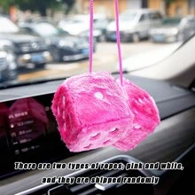 1pc Dice Design Plush Car Hanging Ornament - Pink - View 1