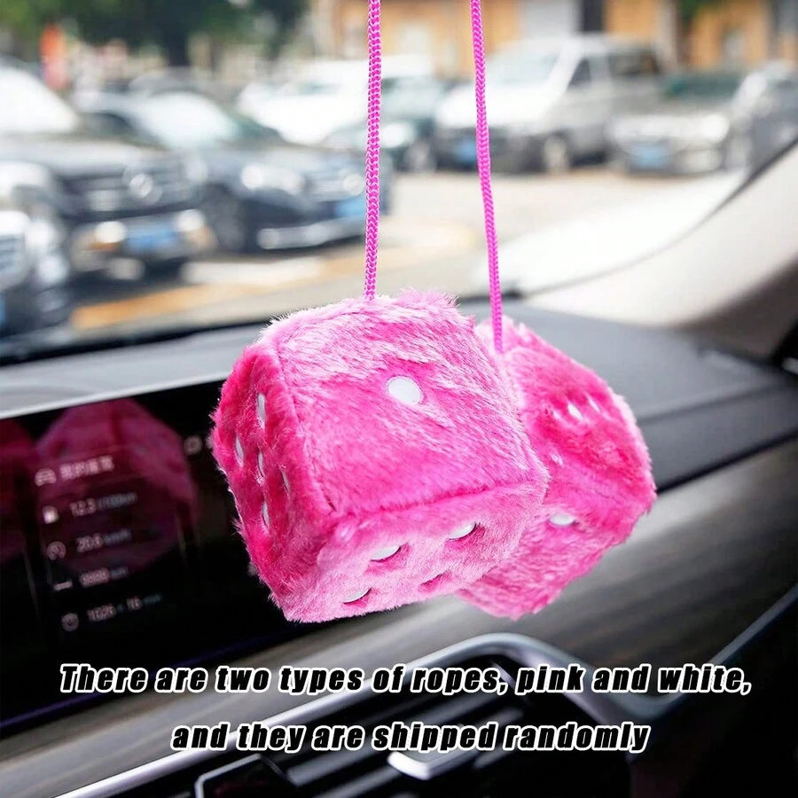 1pc Dice Design Plush Car Hanging Ornament - Pink - View 1