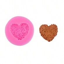 1件4.7cm × 4.7cm × 1.2cm粉色玫瑰,心形和藤蔓形矽膠模具,diy翻糖、巧克力、粘土、肥皂、液體矽膠婚禮蛋糕烘焙