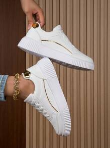 女款新款輕盈白色運動鞋,具有校園風格的休閒運動鞋 - 白色 - 查看 5