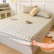 1入組格子圖案床笠，臥室現代織物床笠 - 彩色 - 查看 12
