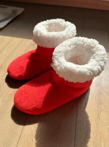 冬季男女通用加厚保暖地板高筒防滑室內鞋，適合產婦期 - 紅色 - 查看 6