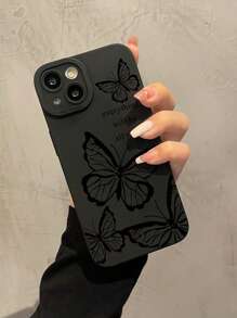 Black Butterfly Pattern Matte Black Fashion Shockproof TPU Phone Case 1pc Compatible With Apple 17, 16, 15, 14, 13, 12, 11 Pro Max, Series Spring Gift Party,International Version, Not The Domestic Version - Multicolor - View 3