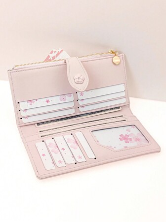 MINGYOU Fang Huang Delicate Snap Closure Women's PU Zipper Multi-Functional Large Capacity Card Holder, Sweet & Cute Young Fashion Minimalist, Easy To Carry, Bright Pink Women's Long Wallet