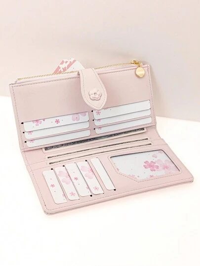 MINGYOU Monedero largo de mujer de Fang Huang con cierre de broche, cremallera y gran capacidad, de estilo joven y minimalista, fácil de llevar, color rosa brillante