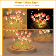 1 luz de noche de tulipán creativa 9 flores, iluminación hecha a mano pura, utilizada para la decoración de habitaciones y dormitorios, luces de ambiente, decoración de mesa pequeña Luz de la decoración de vidrio noche creativo con diseño de flor para casa - Rosa - Ver 3