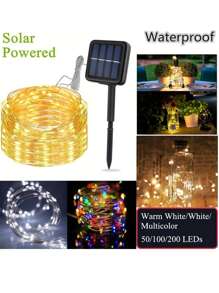 1 件 110 英尺 300led 太阳能供电仙女灯铜线灯串防水，是花园、树木、露台、圣诞节和派对的理想装饰，适用于小路、庭院、露台的户外花园照明