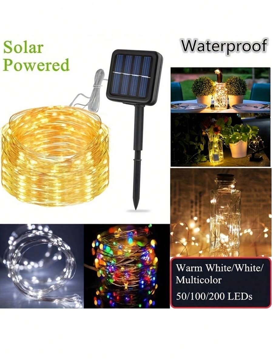 1 件 110 英尺 300led 太阳能供电仙女灯铜线灯串防水，是花园、树木、露台、圣诞节和派对的理想装饰，适用于小路、庭院、露台的户外花园照明