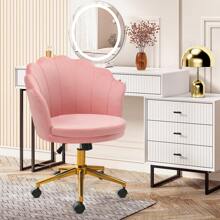 Furnistyle Pink Living Room Chairs in Velvet Fabric, Adjustable Swivel Beauty Vanity Chair for Makeup Room, Decorative Home Office Task Chair in Seashell Back Design with 360° Swivel Wheels, Modern Upholstered Accent Chair with Stable Star Base, Tufted Velvet Barrel Chair Armchair for Bedroom, Dressing Room