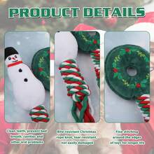 白綠色聖誕狗咀嚼玩具套裝,2入組聖誕狗繩玩具,發出聲音的訓練玩具,聖誕老人狗毛絨互動玩具,適用於小型狗的牙齒玩具