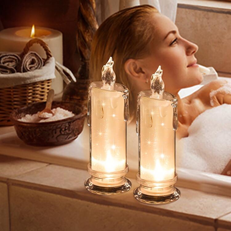 1pc Led Flameless Tear Drop Shaped Crystal Candle For Ambiance - White - View 3