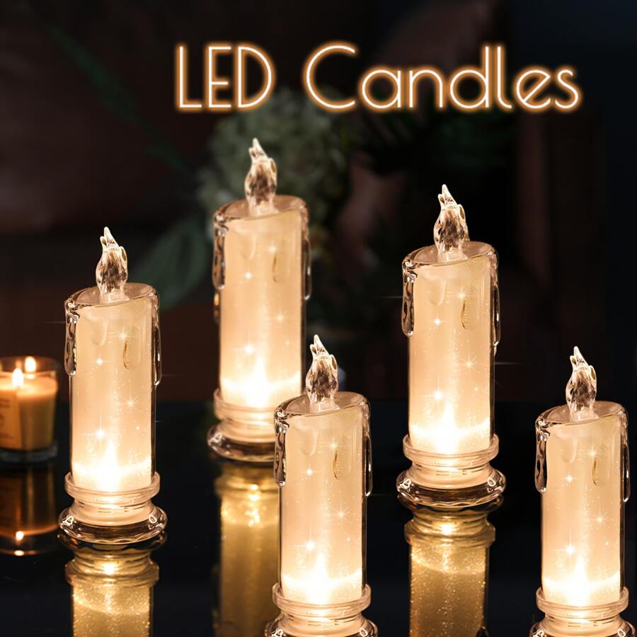 1支led無火焰暖色水滴形水晶蠟燭,營造氣氛 - 白色 - 查看 1