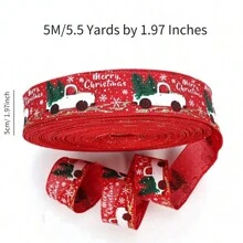 5M 复古卡车带树形有线丝带圣诞快乐印花丝带用于圣诞树装饰和蝴蝶结工艺 5.5 码 x 2 英寸，万圣节，万圣节装饰