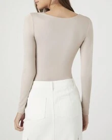 Contour Long-Sleeve Bodysuit - Beige - View 2