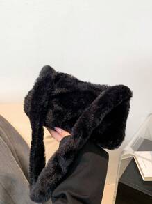 时尚毛绒女士小包，可单肩或手提，休闲，柔软蓬松，纯色毛球包，新款秋冬女包，最佳秋季钱包 - 黑色 - 查看 5