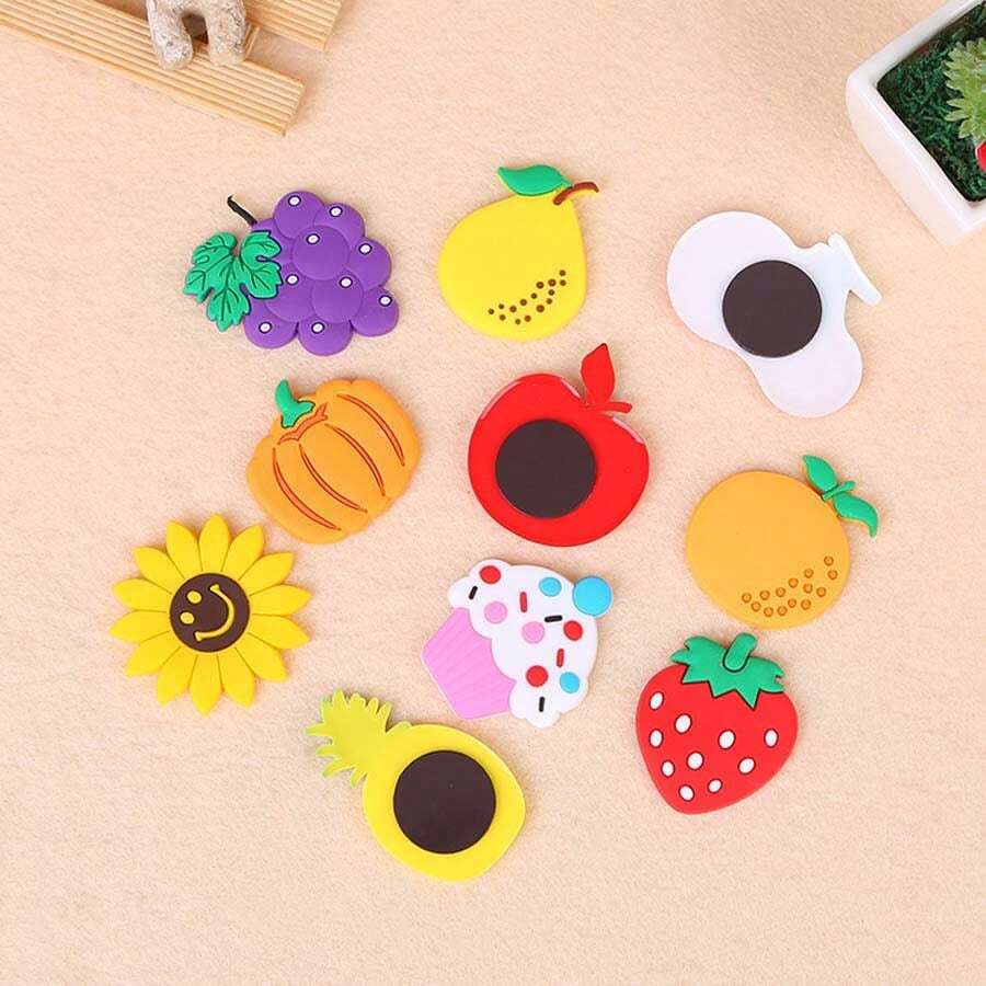 6pcs Random Style Cartoon Fridge Magnets Soft Pvc & Magnetic Stickers, Decorative Alphabet & Mini Fruit Design - Multicolor - View 1