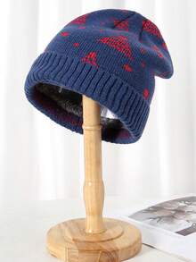 1pc Men's Winter Festive Cedar Pattern Fashion Knit Hat For Christmas - Navy Blue - View 1