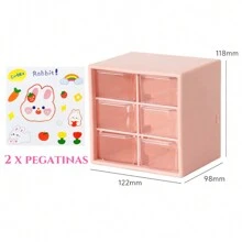 YUDA Divided Drawer Type Desktop Storage Box - Pink - View 2
