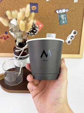 10pcs 280ml Black Print M Double-Wall Disposable Coffee Paper Cup For Family Gathering, Business Reception, Suitable For Hot And Cold Drinks