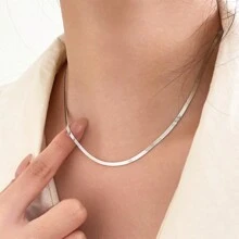 18K Gold Plated 1pc Luxury Elegant Gold Silver Color Blade Chain Necklace For Women Clavicular Chain Stainless Steel Jewelry Fashion Valentine's Day Chinese New Year Gift - Silver - View 2